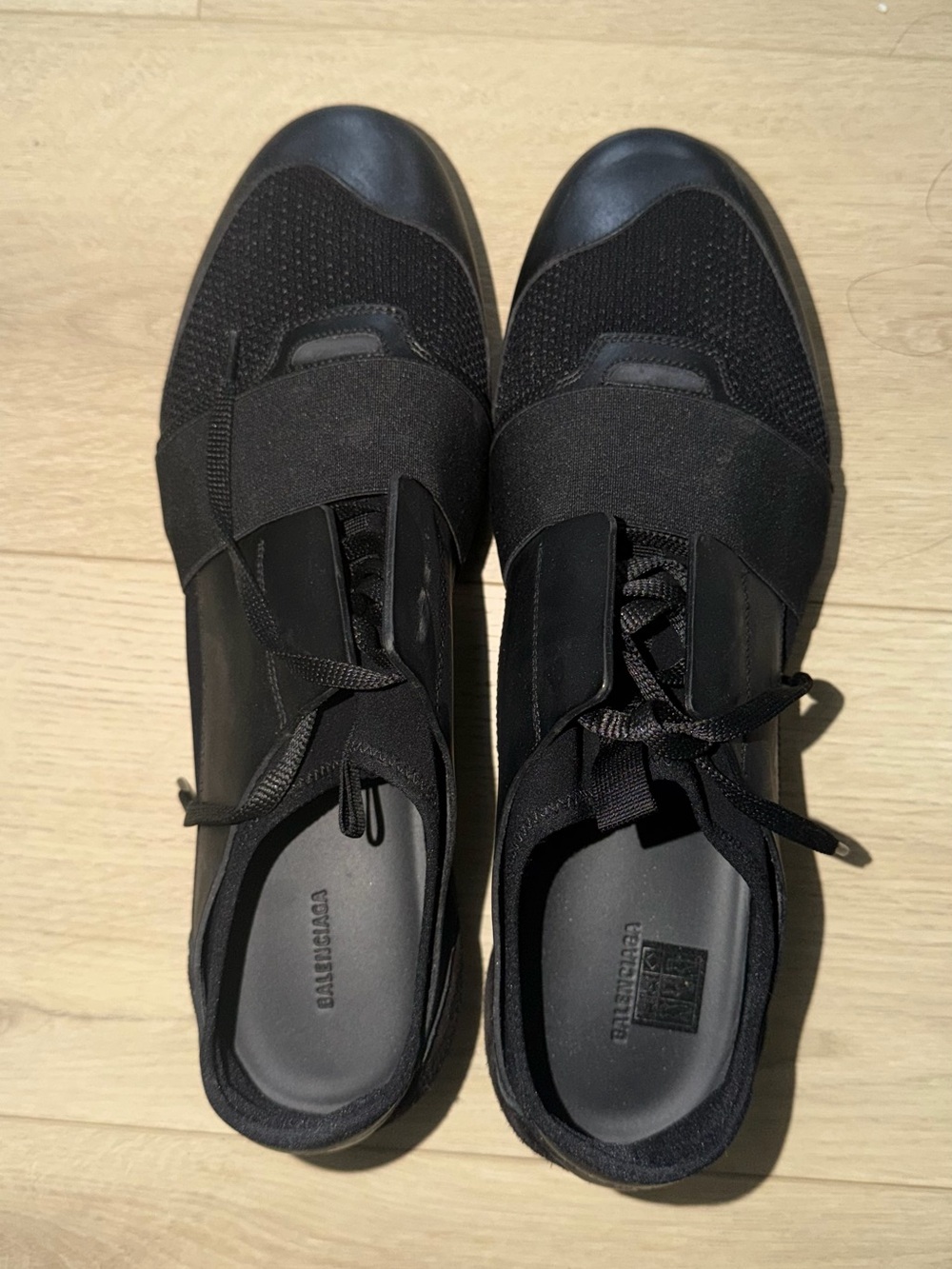 Balenciaga Men’s Black Elastic Strap Knit Sneakers